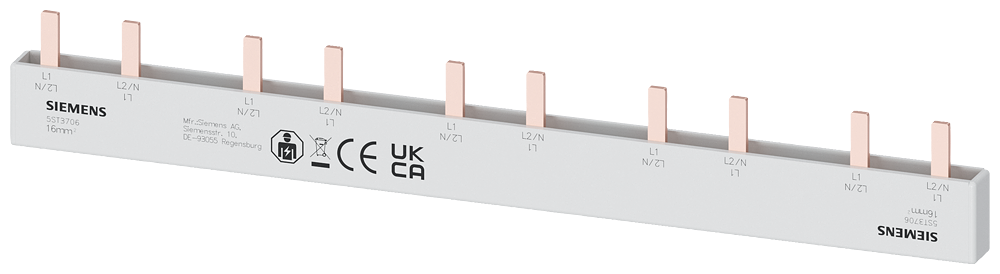 Siemens Busbar, 16 mm² 2 Phase+Hs, L= 214mm with End caps