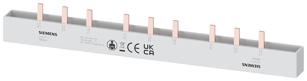 Siemens Busbar, 16 mm² 3 Phase+Hs, L= 214mm with End caps