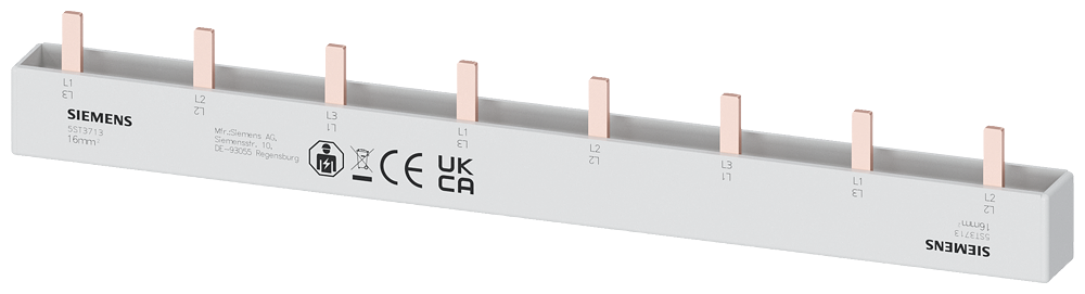 Siemens Busbar, 16 mm² 3X1 Phase+Hs, L= 214mm with End caps