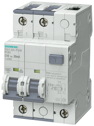 Siemens JFA Residual Current Circuit Breaker 2-Pole B20 30 mA 10 kA