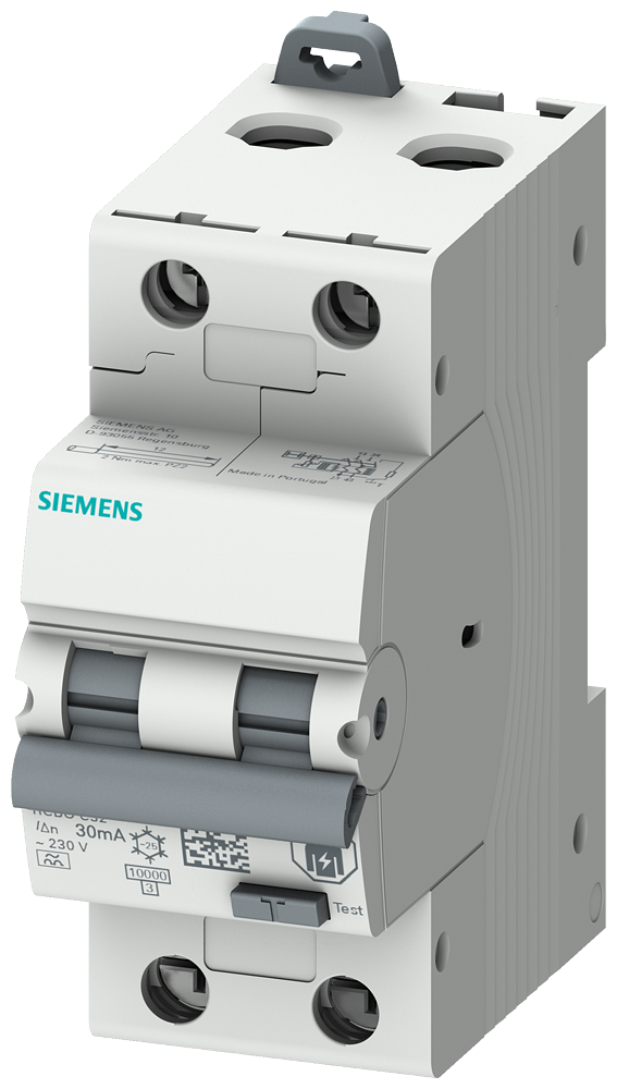 Siemens Residual current circuit breaker with overcurrent, 2P, 32A, Type A 30MA, C-Curve, 2MW, Icn=10KA, conductor cross-section 35 mm², torque 2Nm