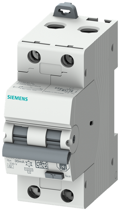 Siemens Residual current circuit breaker with overcurrent, 2P, 10A, Type A, 30MA, C-Curve, Zinc-plated K,2MW,Icn=10KA, conductor cross-section 35 mm²,torque 2Nm