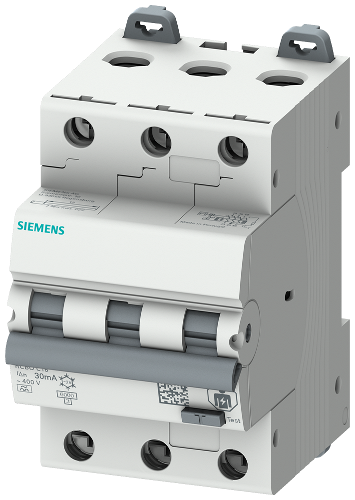Siemens Residual current circuit breaker with overcurrent, 3P, 20A, Type A 30MA, B-Curve, 6 kA, Un: 400V only, conductor cross-section 35 mm², torque 2Nm