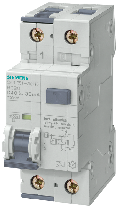 Siemens Residual current circuit breaker with overcurrent for Tn, Type A, D=70 mm Ifn 300MA,10KA, 1+N-Pole B 16A