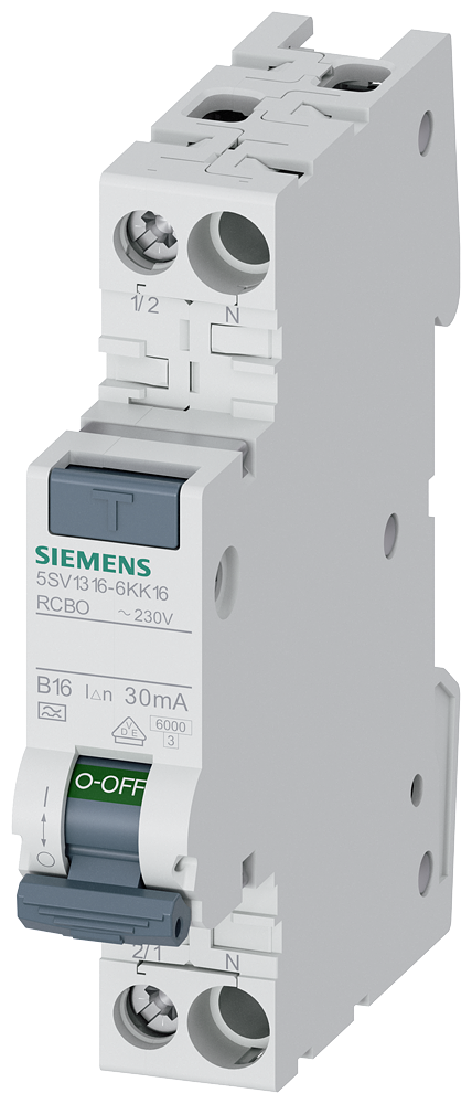 Siemens Residual Current Circuit Breaker with Overcurrent TN 6 kA, 12 pcs, 30 mA B16, Minimum Order 12 pcs