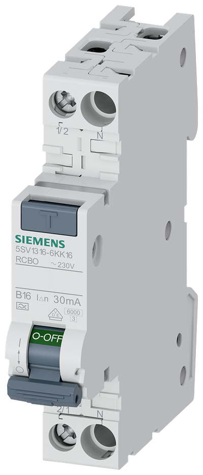 Siemens Residual current circuit breaker with overcurrent TN 6 kA,18mm, 30 mA B16