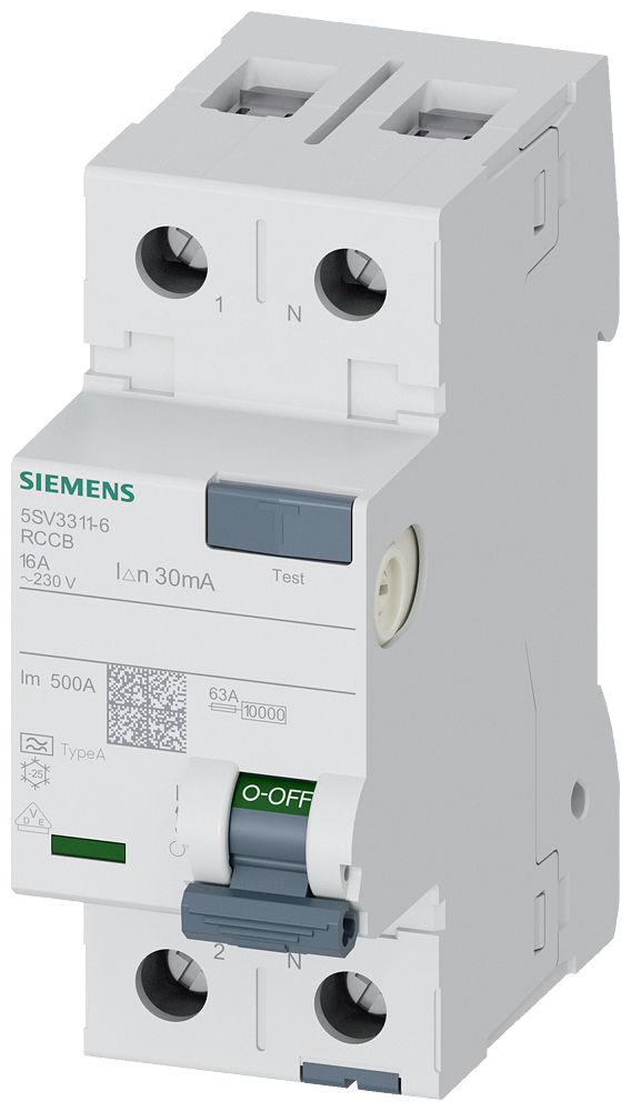 Siemens Residual current circuit breaker, 2-Pole, type A, In: 16 A, 30 mA, Un AC: 230 V