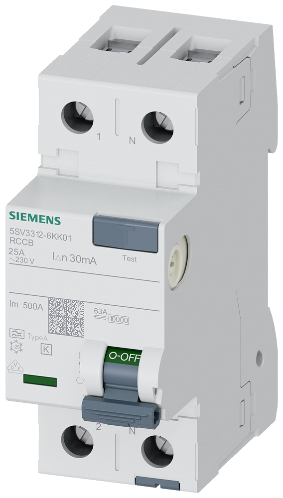 Siemens Residual current circuit breaker A 25/2, torque 2,5-3,0 Nm, conductor cross-section 1-35 MM2, Short-Time Delayed K 5SV3312-6KK01