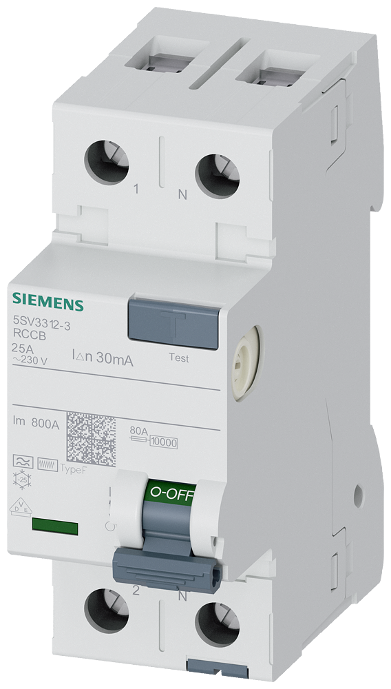 Siemens Residual current circuit breaker F 25/2, torque 2,5-3,0 Nm, conductor cross-section 1-35 MM2 5SV33123