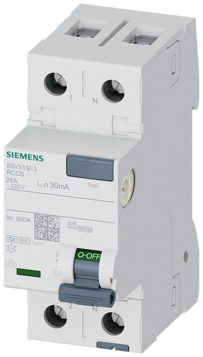 Siemens Residual current circuit breaker F 25/2, torque 2,5-3,0 Nm, conductor cross-section 1-35 MM2 5SV33123