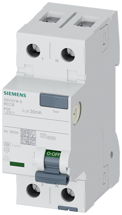 Siemens Residual current circuit breaker, 2-Pole, type A, In: 40 A, 30 mA, Un AC: 230 V