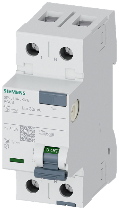 Siemens Residual current circuit breaker, 2-Pole, type A, In: 40 A, 30 mA, Un AC: 24-125V