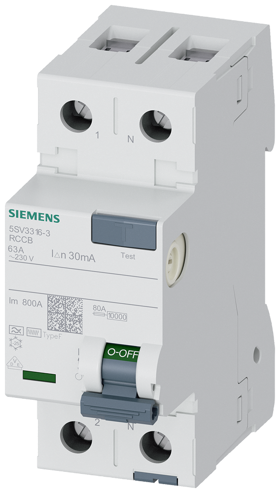 Siemens Residual current circuit breaker F 63/2, torque 2,5-3,0 Nm, conductor cross-section 1-35 MM2 5SV33163