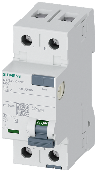 Siemens Residual current circuit breaker A 80/2, torque 2,5-3,0 Nm, conductor cross-section 1-35 MM2, Short-Time Delayed K 5SV33176KK01