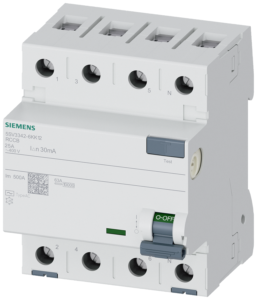 Siemens Residual current circuit breaker A 25/4, torque 2,5-3,0 Nm, conductor cross-section 1-35 MM2 SIGRES 5SV33426KK12
