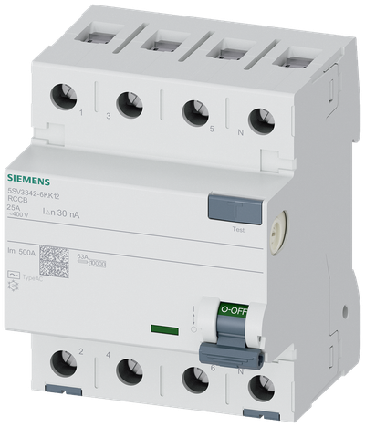 Siemens Residual current circuit breaker A 25/4, torque 2,5-3,0 Nm, conductor cross-section 1-35 MM2 SIGRES 5SV33426KK12