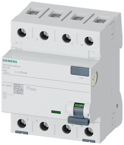 Siemens Residual current circuit breaker A 40/4, torque 2,5-3,0 Nm, conductor cross-section 1-35 MM2 SIGRES 5SV3344-6KK12