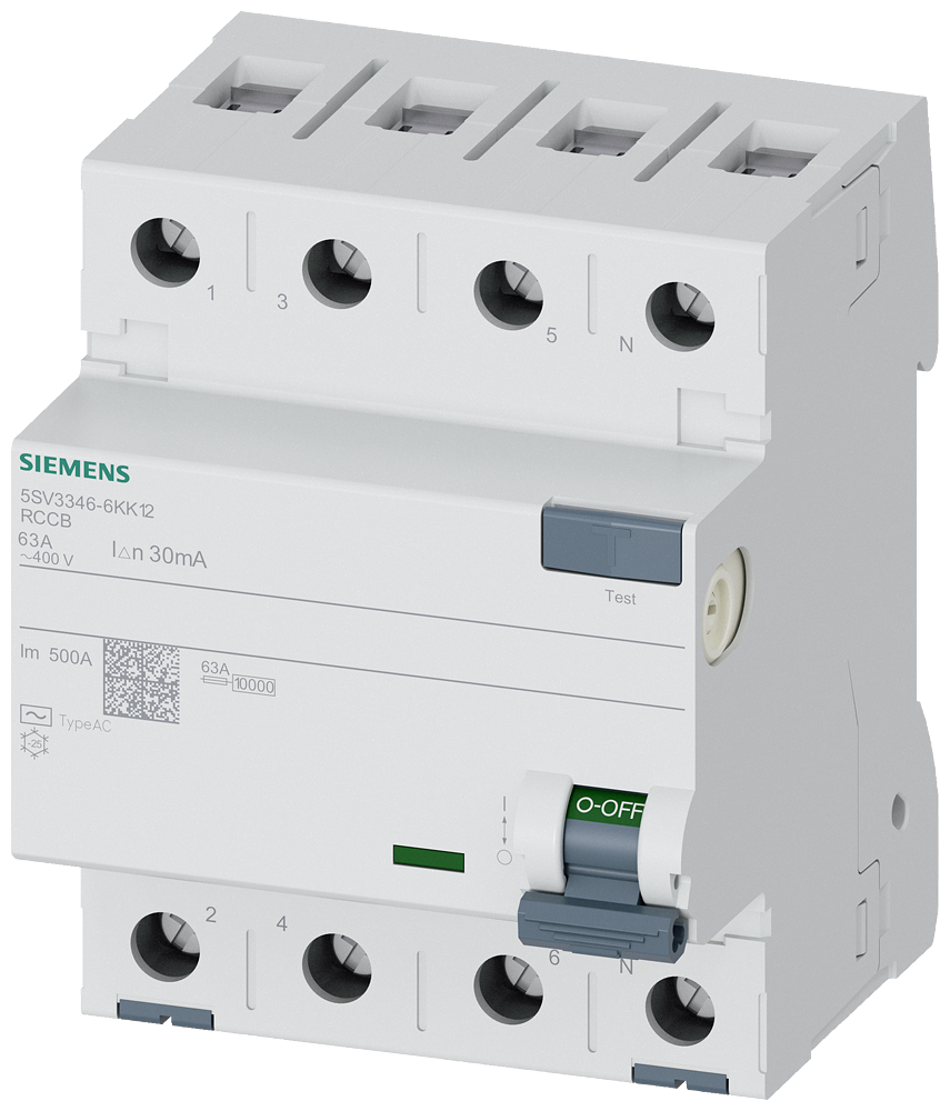 Siemens Residual current circuit breaker A 63/4, torque 2,5-3,0 Nm, conductor cross-section 1-35 MM2 SIGRES 5SV3346-6KK12
