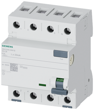 Siemens Residual current circuit breaker A 63/4, torque 2,5-3,0 Nm, conductor cross-section 1-35 MM2 SIGRES 5SV3346-6KK12