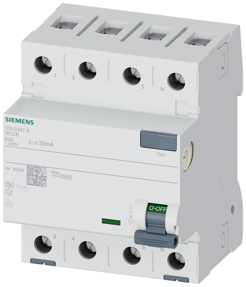 Siemens Residual current circuit breaker, 4-Pole, type A, In: 80 A, 30 mA, Un AC: 400 V