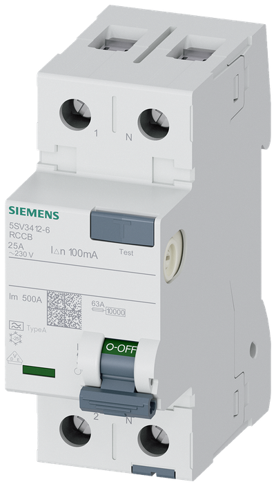Siemens Residual current circuit breaker, 2-Pole, type A, In: 25 A, 100 mA, Un AC: 230 V