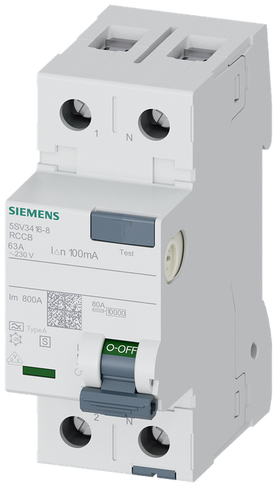 Siemens Residual current circuit breaker A 63/2, torque 2,5-3,0 Nm, conductor cross-section 1-35 MM2, selective 5SV34168