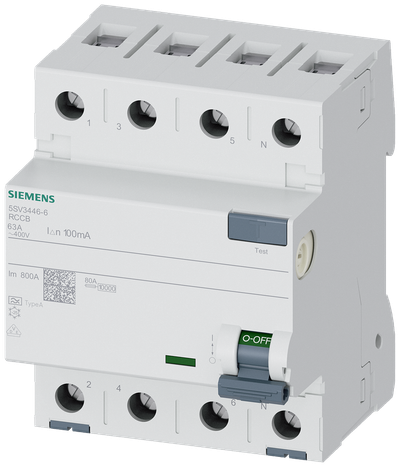Siemens Residual current circuit breaker, 4-Pole, type A, In: 63 A, 100 mA, Un AC: 400 V