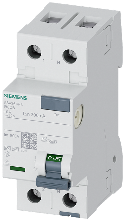 Siemens Residual current circuit breaker F 40/2, torque 2,5-3,0 Nm, conductor cross-section 1-35 MM2 5SV36143