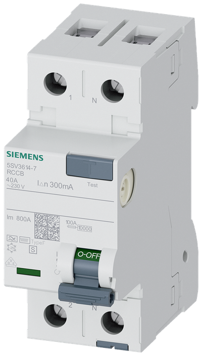 Siemens Residual current circuit breaker F 40/2, torque 2,5-3,0 Nm, conductor cross-section 1-35 MM2, selective