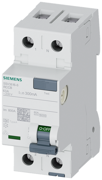 Siemens Residual current circuit breaker, 2-Pole, type A, In: 63 A, 300 mA, Un AC: 230 V