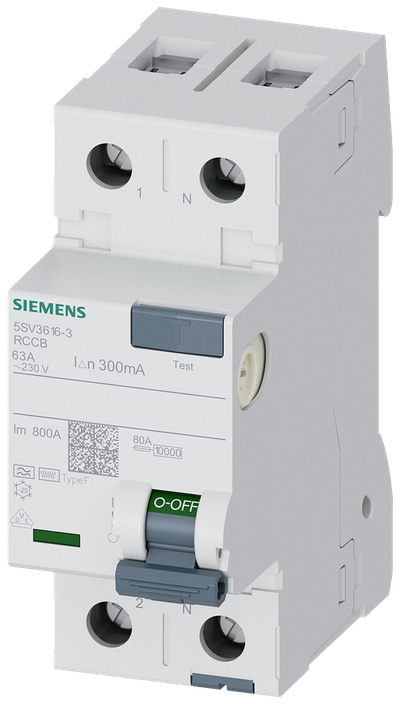 Siemens Residual current circuit breaker F 63/2, torque 2,5-3,0 Nm, conductor cross-section 1-35 MM2 5SV36163