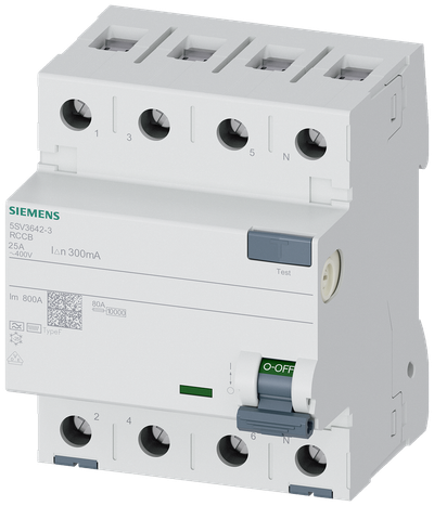 Siemens Residual current circuit breaker F 25/4, torque 2,5-3,0 Nm, conductor cross-section 1-35 MM2 5SV36423