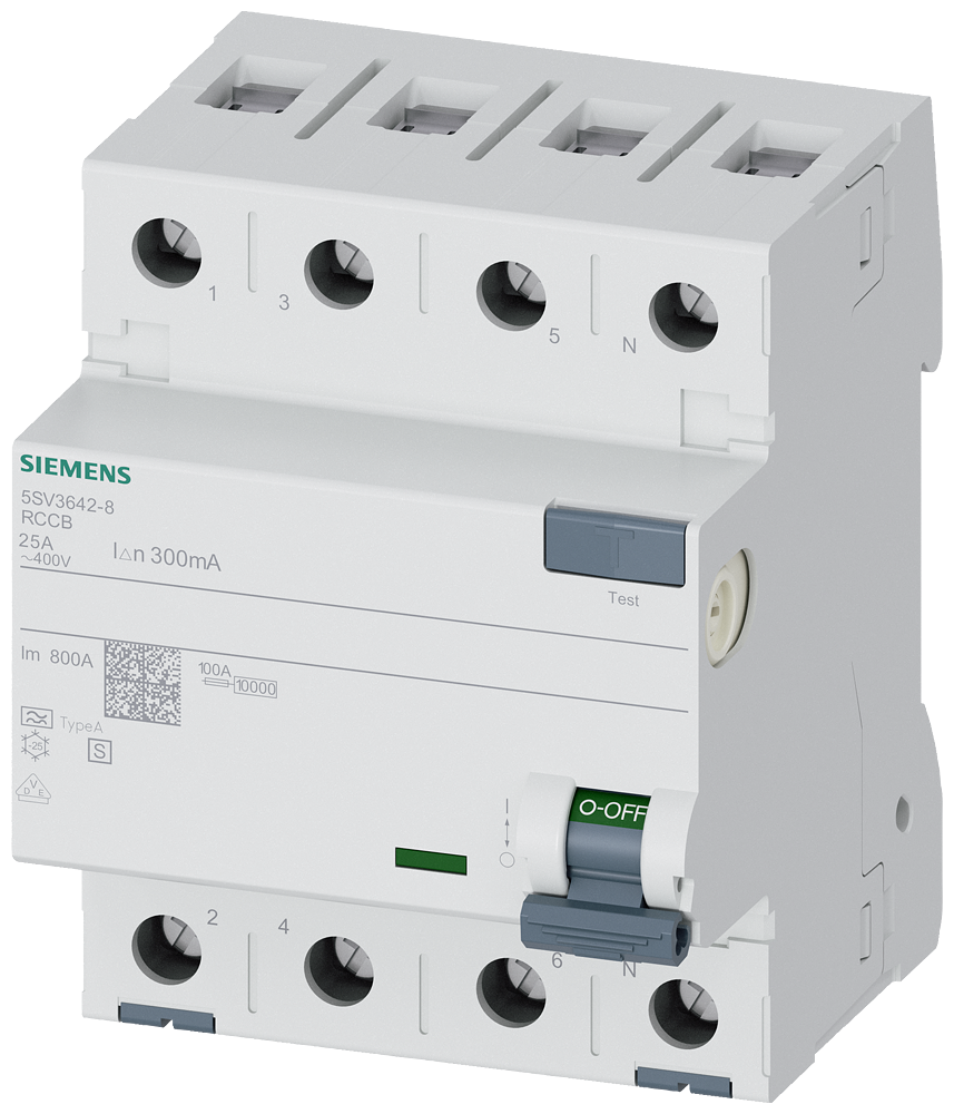 Siemens Residual current circuit breaker A 25/4, torque 2,5-3,0 Nm, conductor cross-section 1-35 MM2, selective