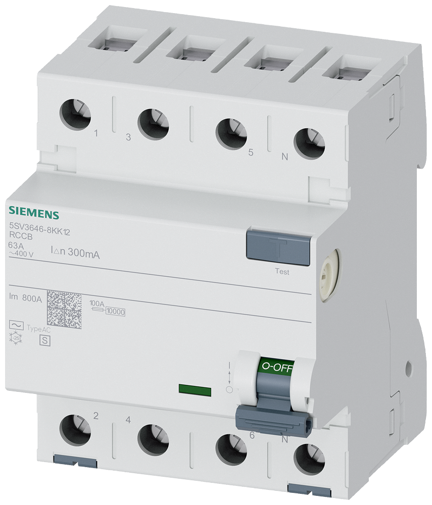 Siemens residual current circuit breaker type A 63A 3+N-pole 300MA 400V 4MW selective sigres