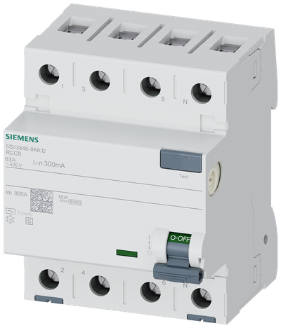 Siemens residual current circuit breaker type A 63A 3+N-pole 300MA 400V 4MW selective sigres