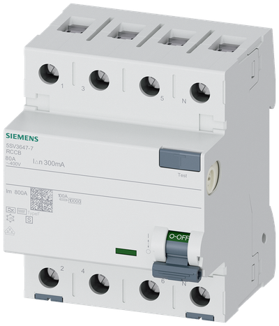 Siemens Residual current circuit breaker F 80/4, torque 2,5-3,0 Nm, conductor cross-section 1-35 MM2, selective