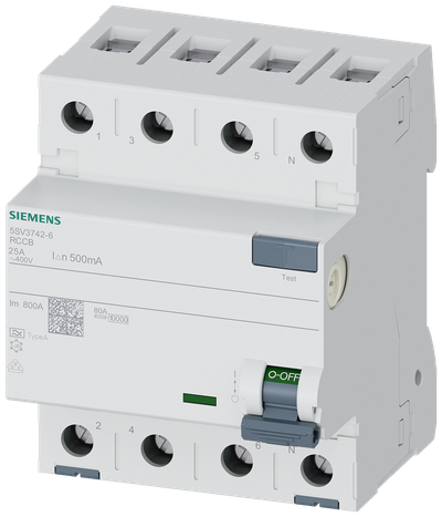 Siemens Residual current circuit breaker, 4-Pole, type A, In: 25 A, 500 mA, Un AC: 400 V