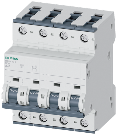 Siemens SENTRON 5SY4420-8 Miniature Circuit Breaker 4-Pole D20A 10KA