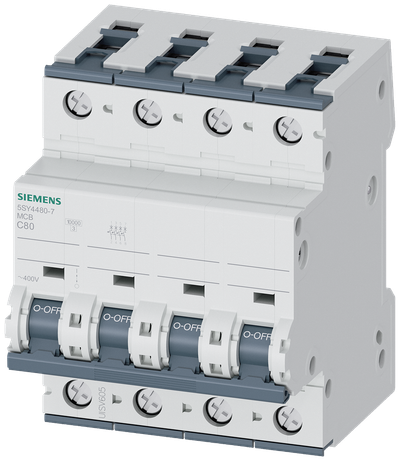 Siemens SENTRON 5SY4480-7 Miniature Circuit Breaker 4-Pole C80A 10KA