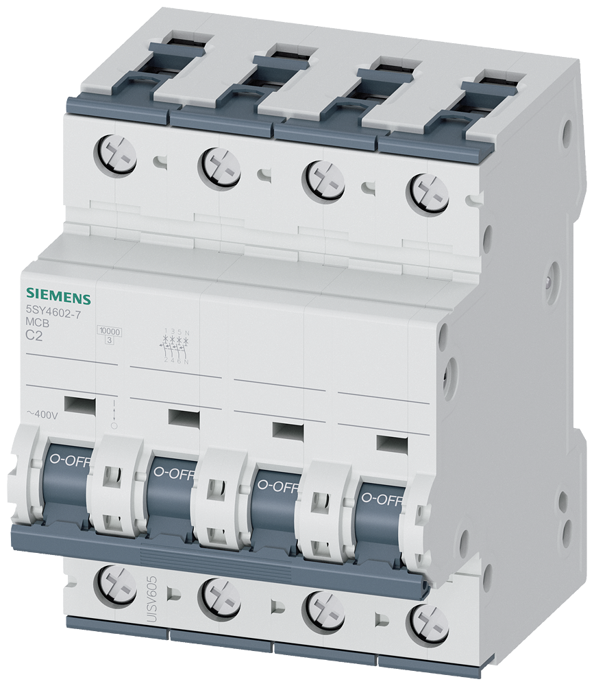 Siemens SENTRON 5SY4602-7 Miniature Circuit Breaker 3+N-Pole C2A 10KA