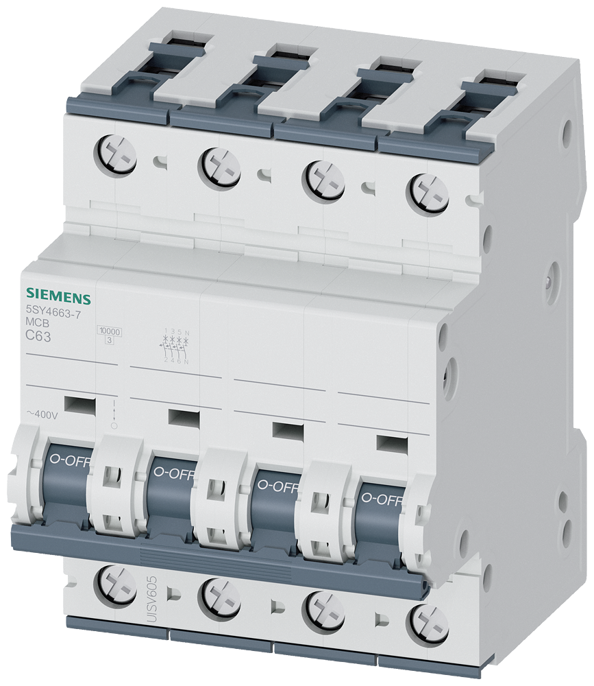 Siemens SENTRON 5SY4663-7 Miniature Circuit Breaker 3+N-Pole C63A 10KA