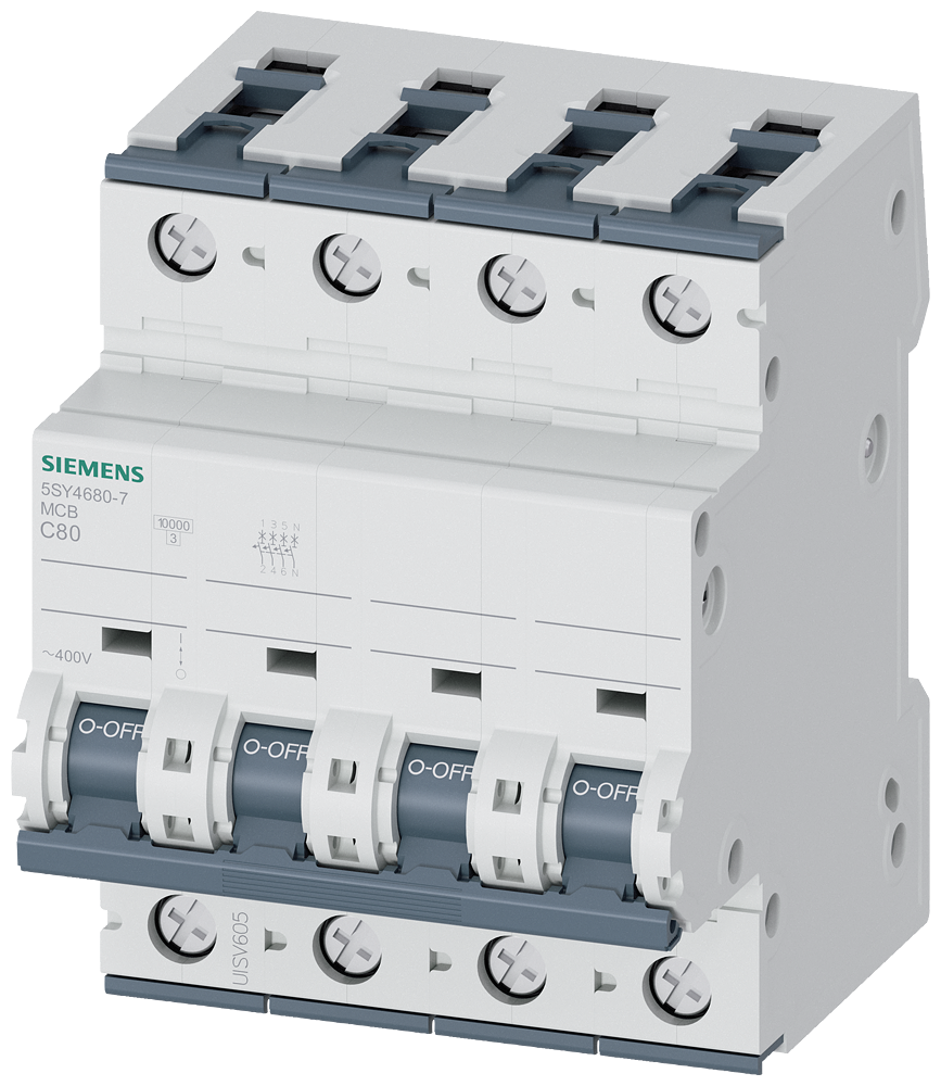 Siemens SENTRON 5SY4680-7 Miniature Circuit Breaker 3+N-Pole C80A 10KA