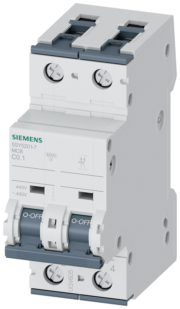 Siemens SENTRON 5SY5201-7 Miniature Circuit Breaker 2-Pole C1A 10KA