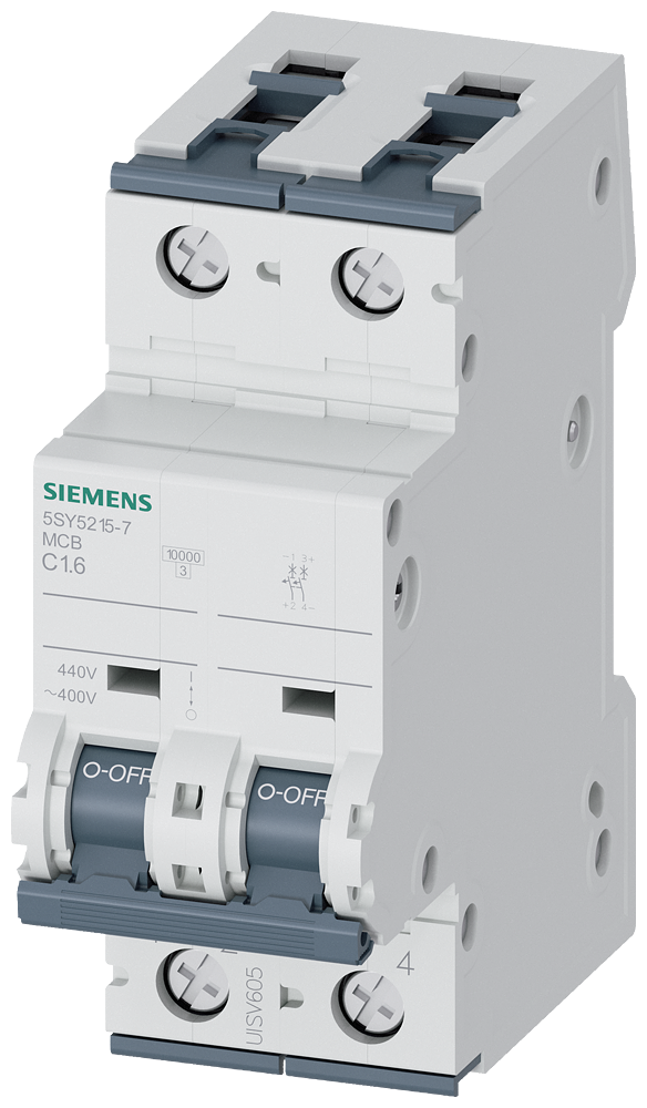 Siemens SENTRON 5SY5215-7 Miniature Circuit Breaker 2-Pole C1.6A 10KA