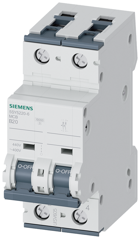 Siemens SENTRON 5SY5220-6 Miniature Circuit Breaker 2-Pole B20A 10KA