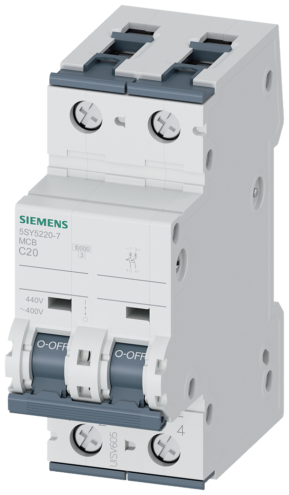 Siemens SENTRON 5SY5220-7 Miniature Circuit Breaker 2-Pole C20A 10KA