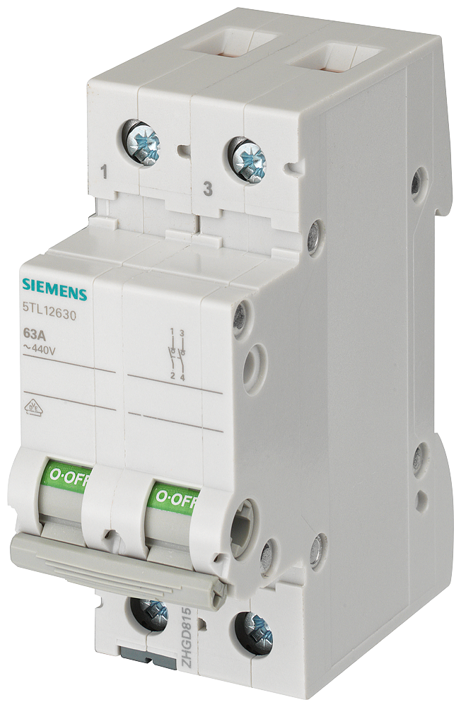 Siemens Sentron Load-break switch, 80 A, 2-Pole, 440 V AC, 10 kA Icw (5TL1280-0)