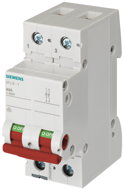 Siemens Sentron Load-break switch, 100 A, 2-Pole, 440 V AC, 10 kA Icw, Red