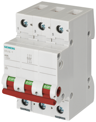 Siemens Sentron Load-break switch, 63 A, 3-Pole, 440 V AC, 10 kA Icw, Red