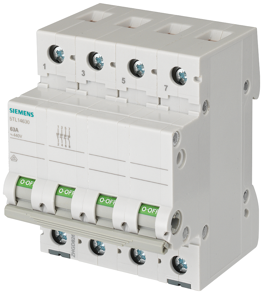 Siemens Sentron Load-break switch, 125 A, 4-Pole, 440 V AC, 10 kA Icw (5TL1492-0)